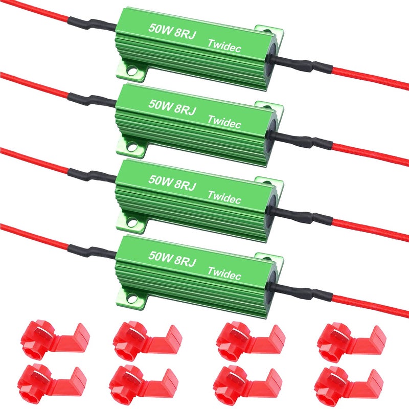 Twidec/4Pcs 50W 8Ohm LED Load Resistors For Fix LED Hyper Flash Turn Signal Light Bulb Fast Blink Error Code Warning Cancellor RX24-50W8-4X - Image 1